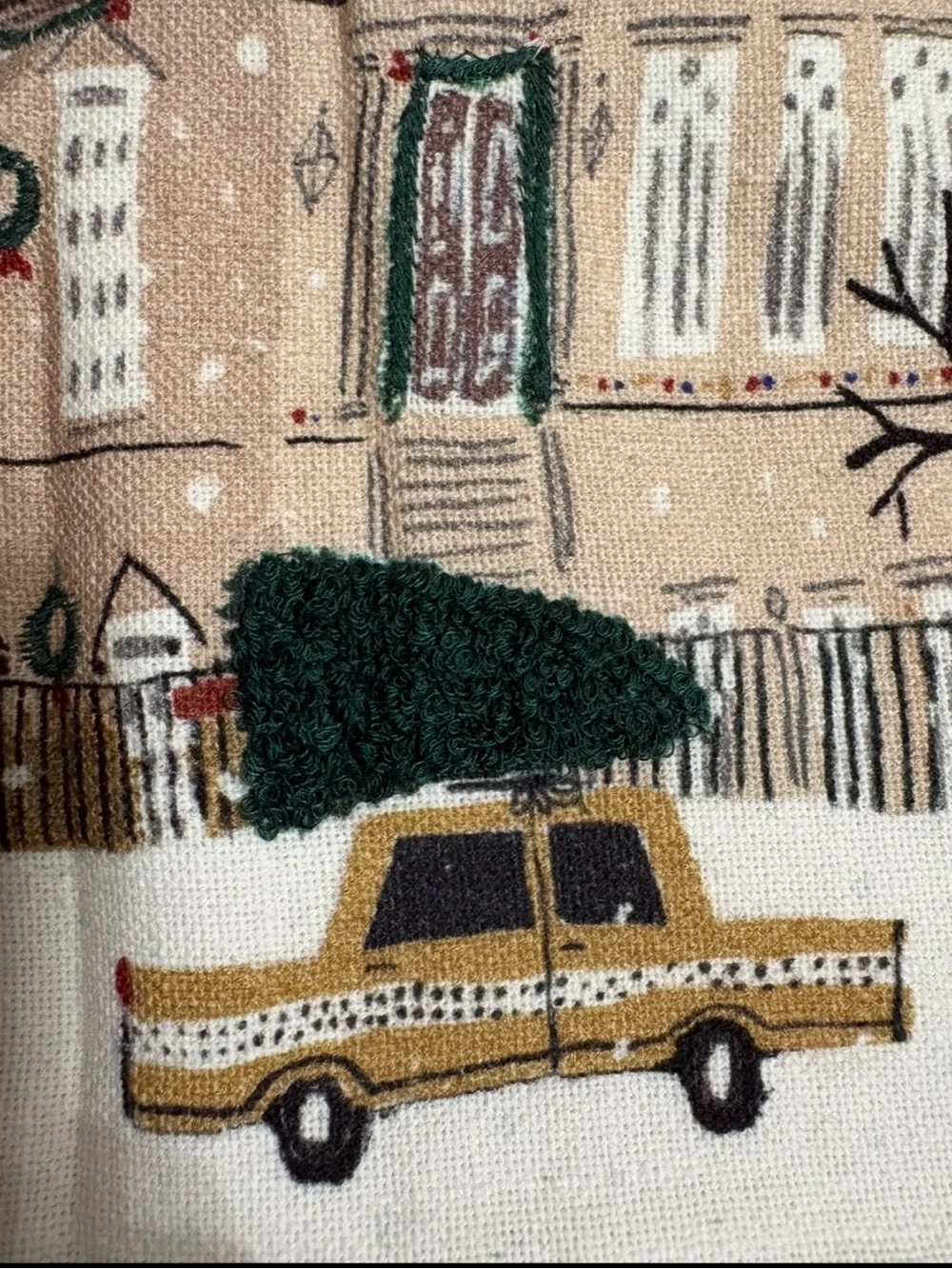 West Elm Embroidered Christmas Townhouse Lumbar Pillow Cover EUC Holiday Decor